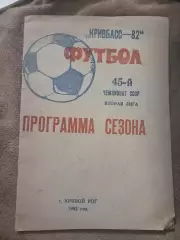 Кривбасс Кривой Рог 1982 программа сезона