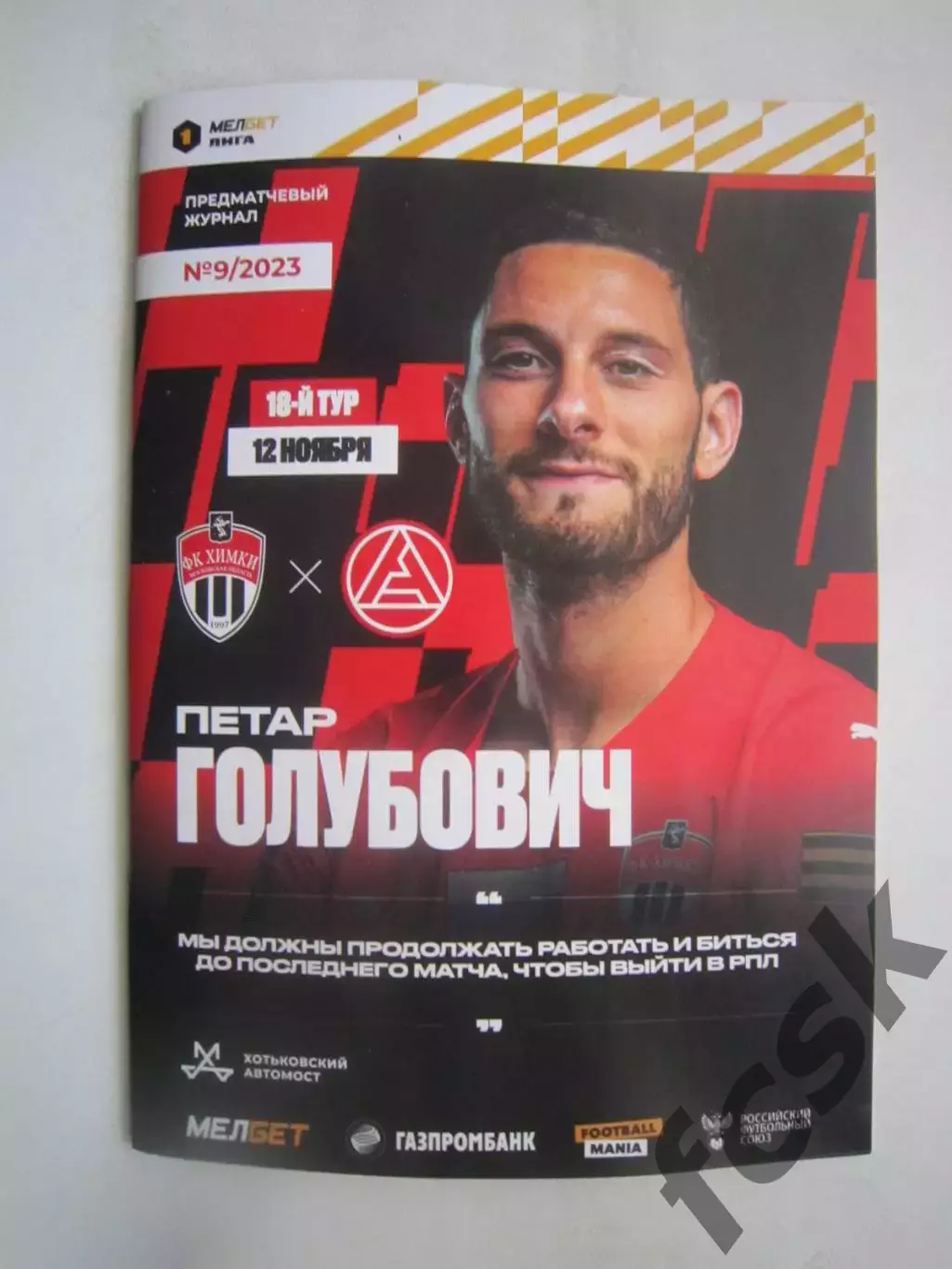 ФК Химки - Акрон Тольятти 12.11.2023 Постер П.Голубович