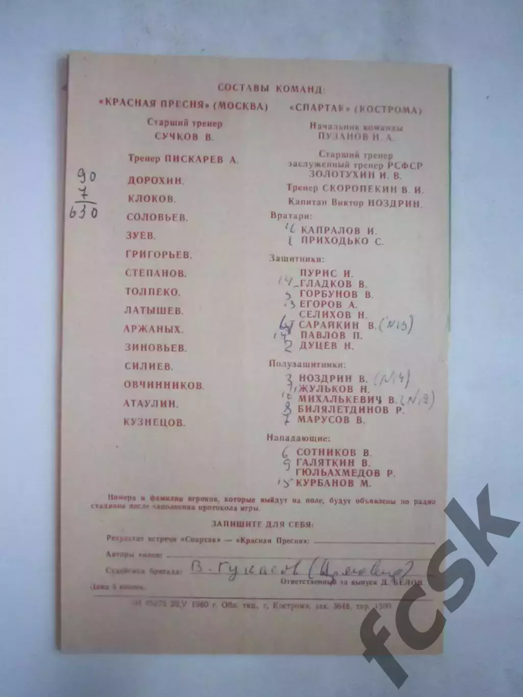 Спартак Кострома - Красная Пресня Москва 1980 (Б) 1