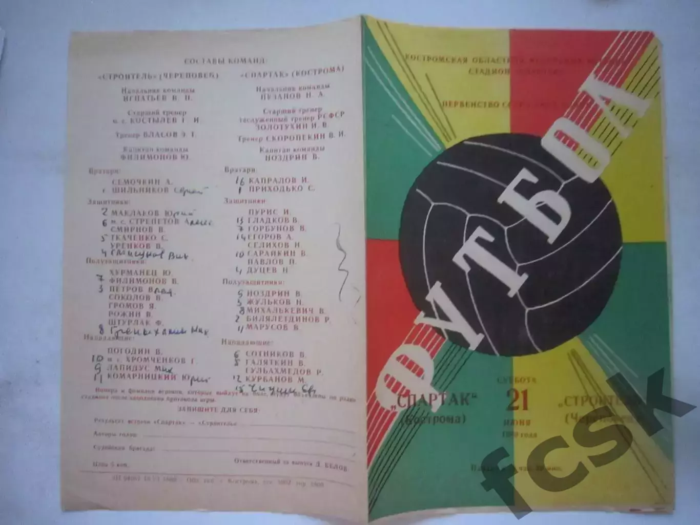 Спартак Кострома - Строитель Череповец 1980 (Б)