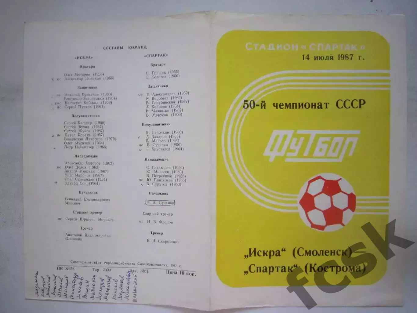 Искра Смоленск - Спартак Кострома 1987 (Б)