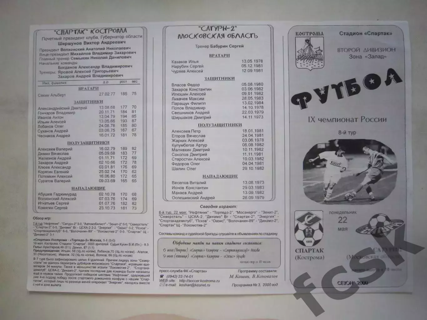Спартак Кострома - Сатурн-2 Московская обл. / Раменское 2000 (Б)