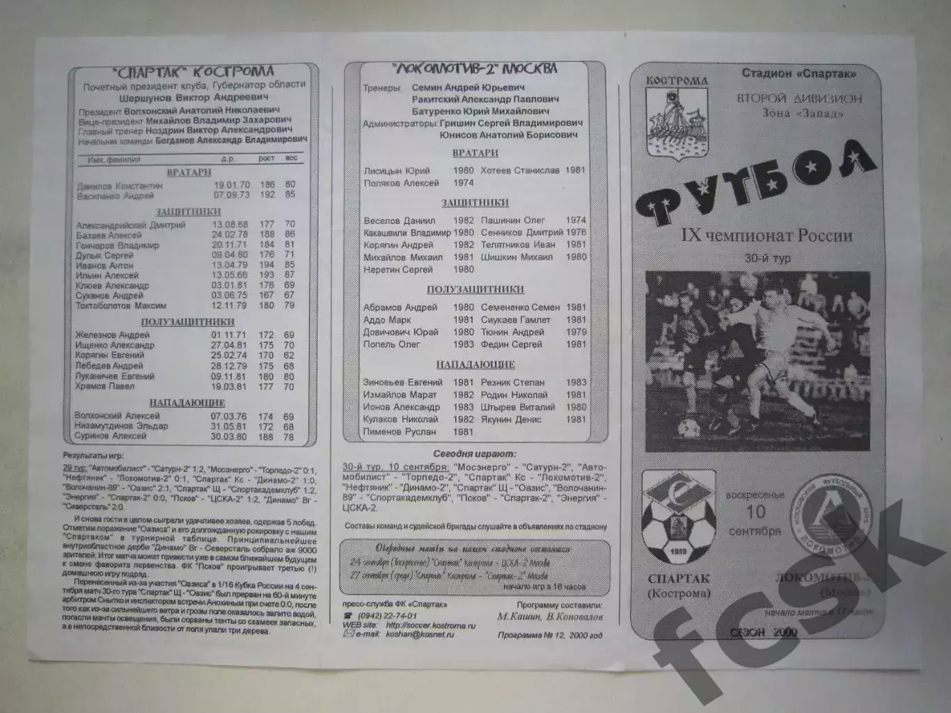 Спартак Кострома - Локомотив-2 Москва 2000 (Б)