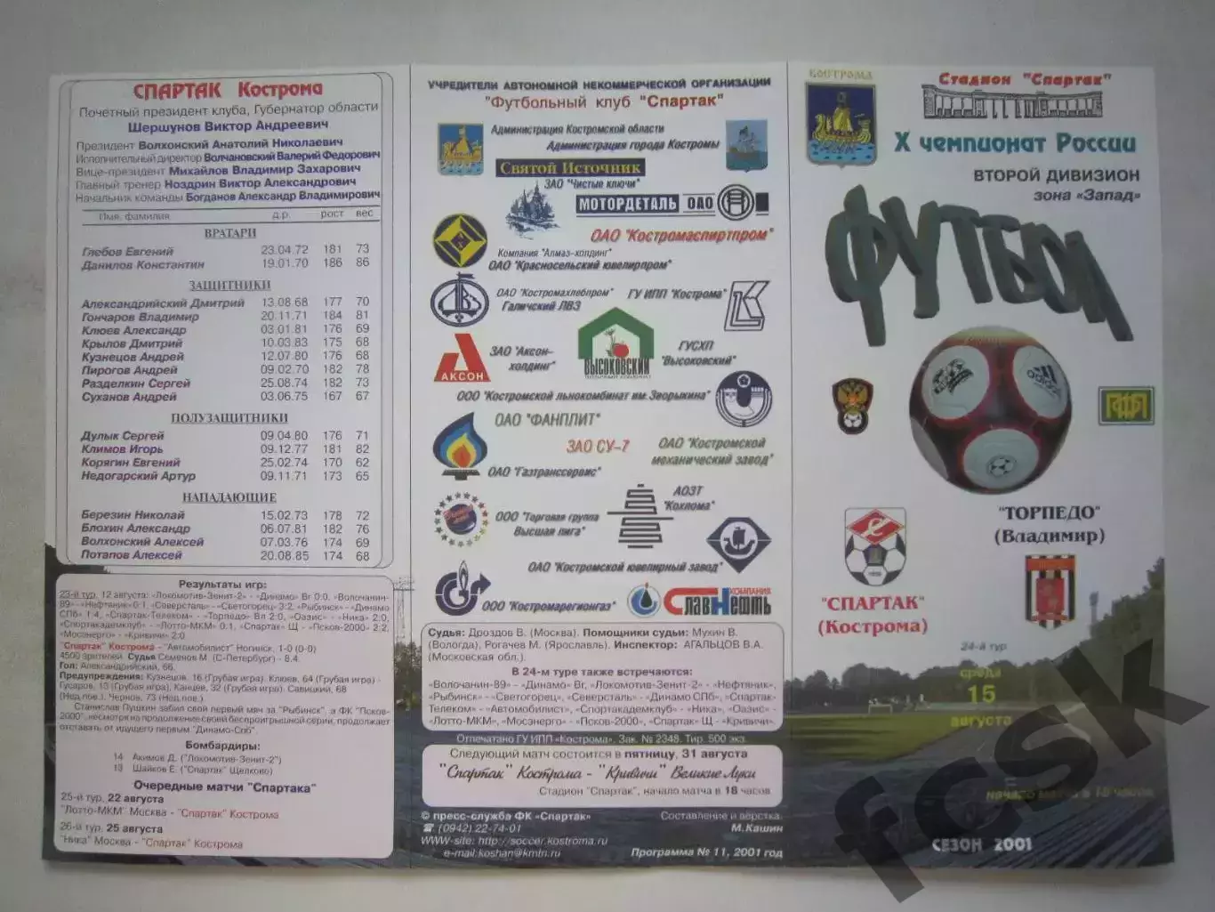 Спартак Кострома - Торпедо Владимир 2001 (Б)