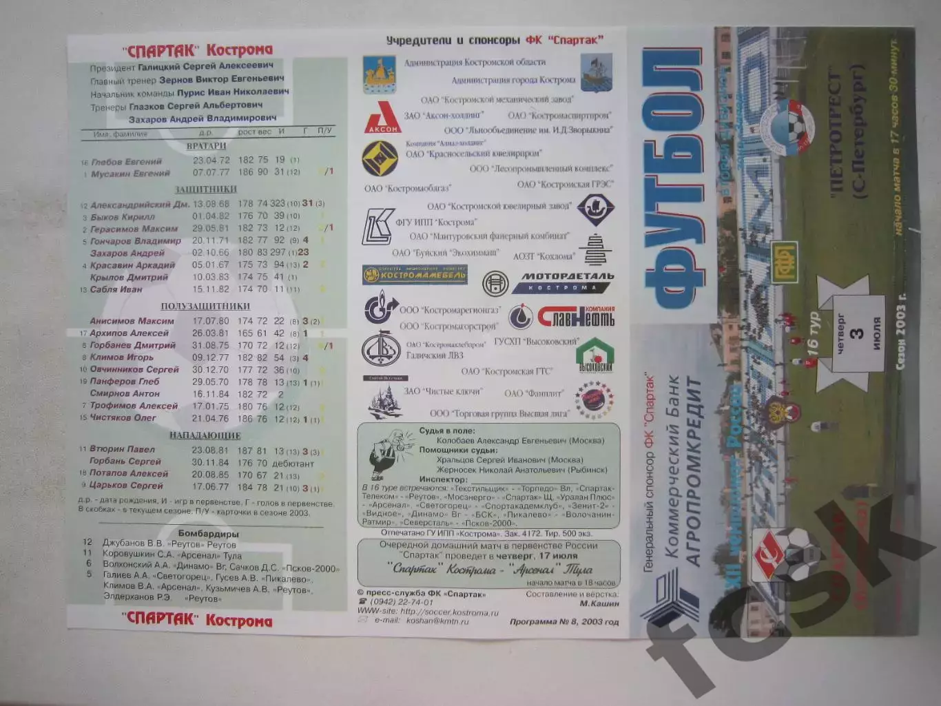 Спартак Кострома - Петротрест Санкт-Петербург СПб 2003 (Б)