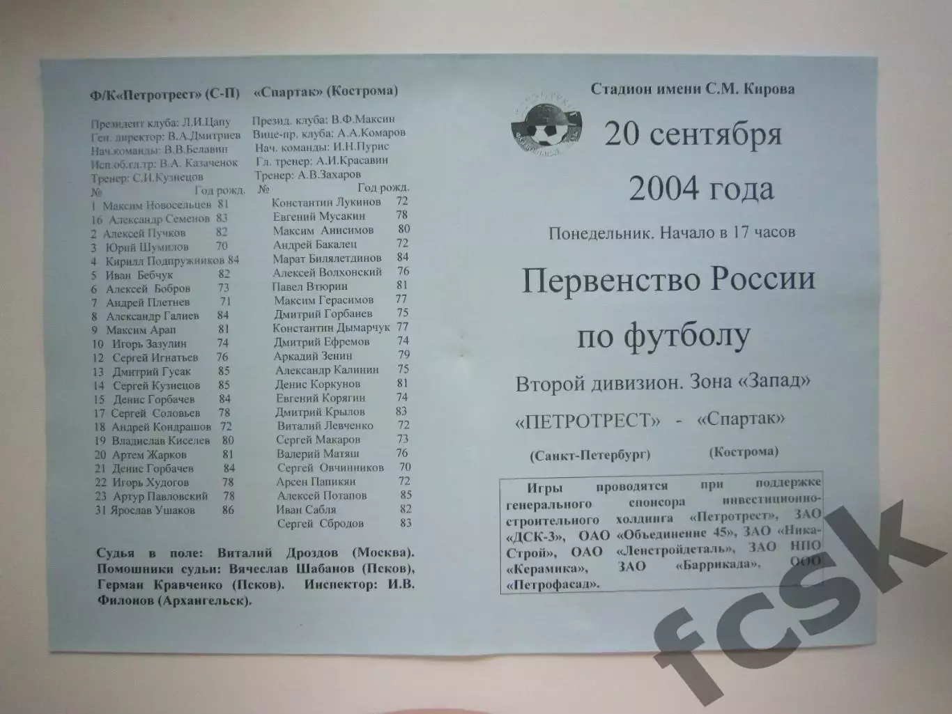 Петротрест Санкт-Петербург СПб - Спартак Кострома 2004 (Б)