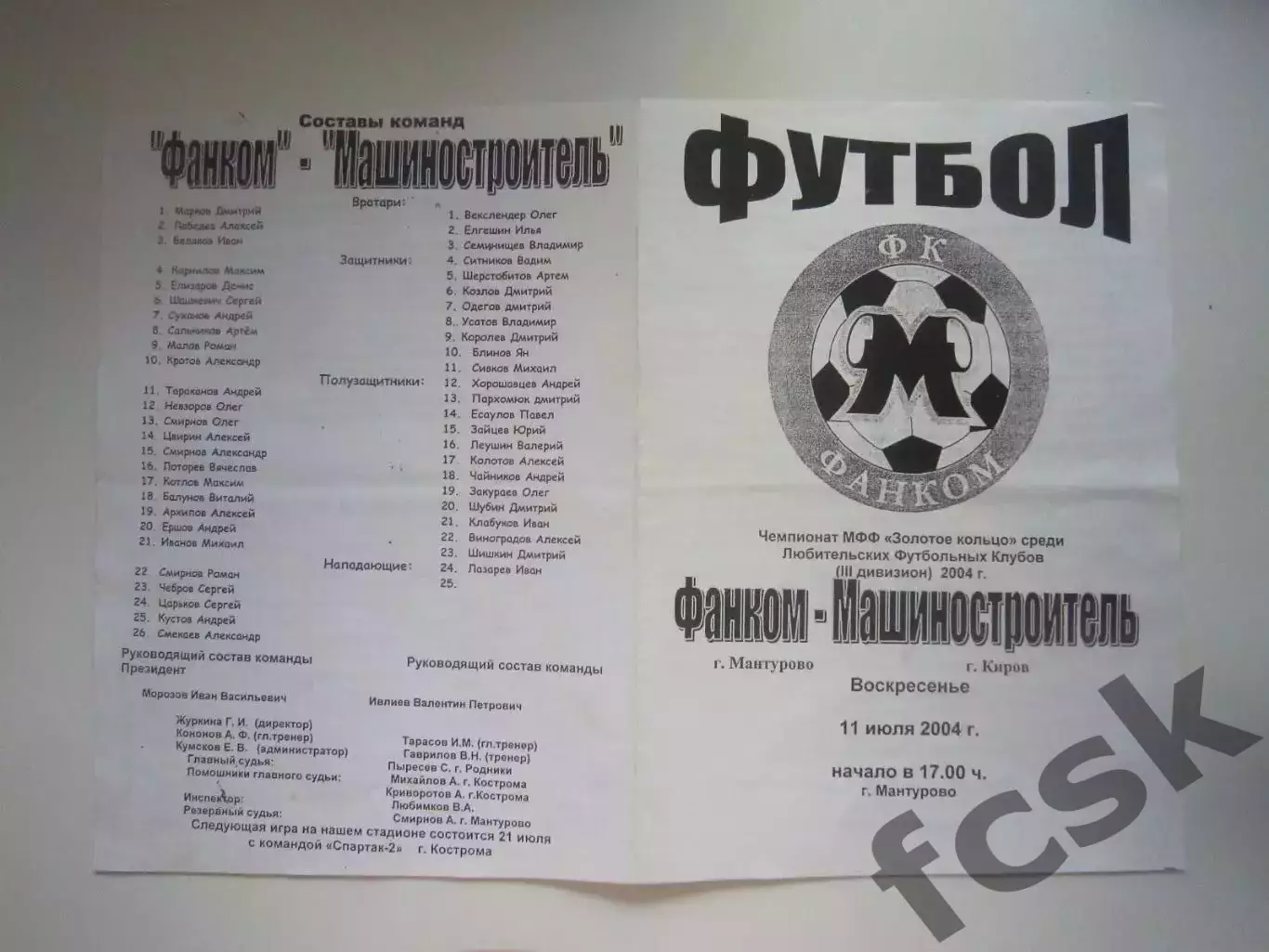 Фанком Мантурово - Машиностроитель Киров 2004