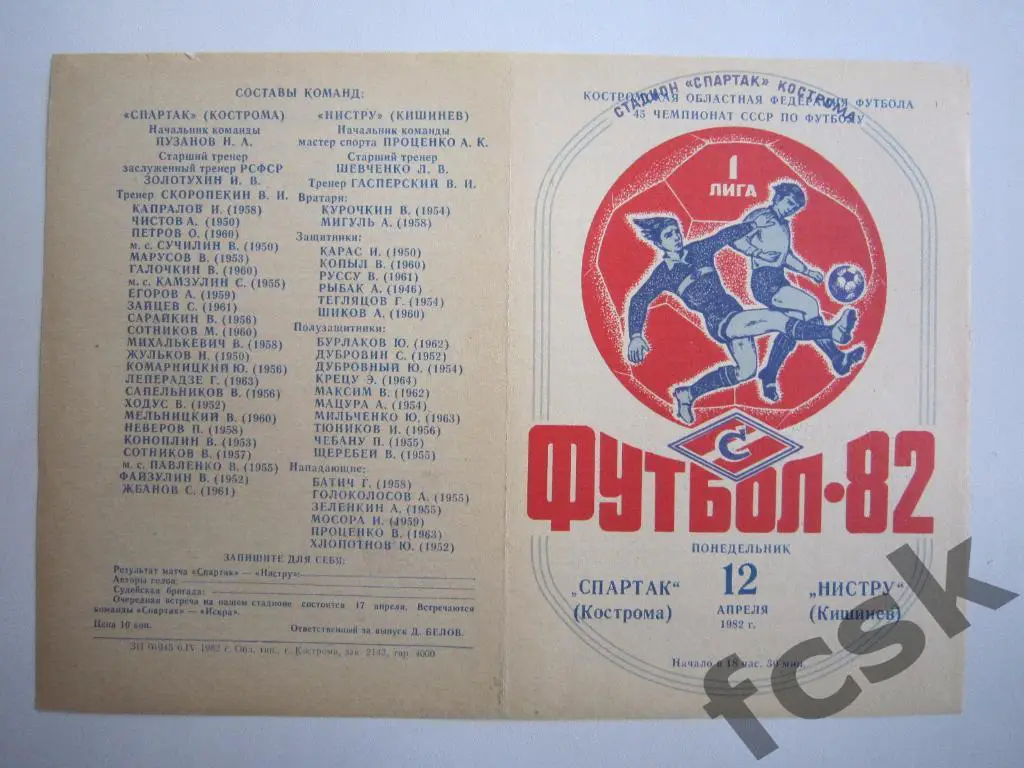 Спартак Кострома - Нистру Кишинев 1982