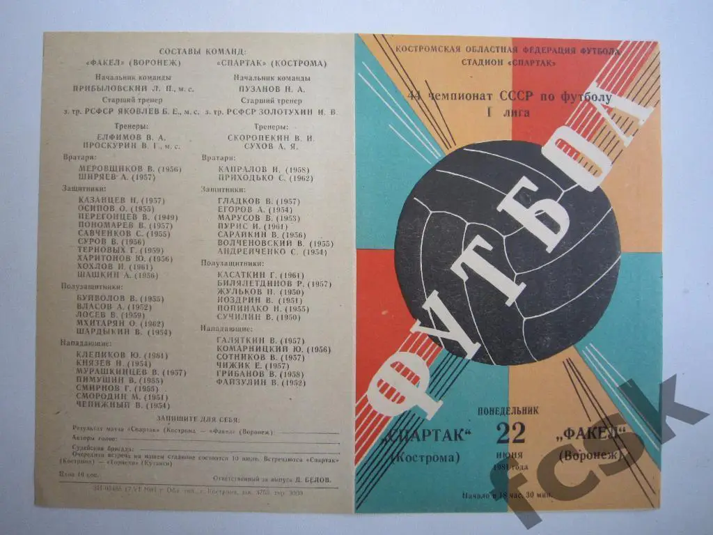 Спартак Кострома - Факел Воронеж 1981