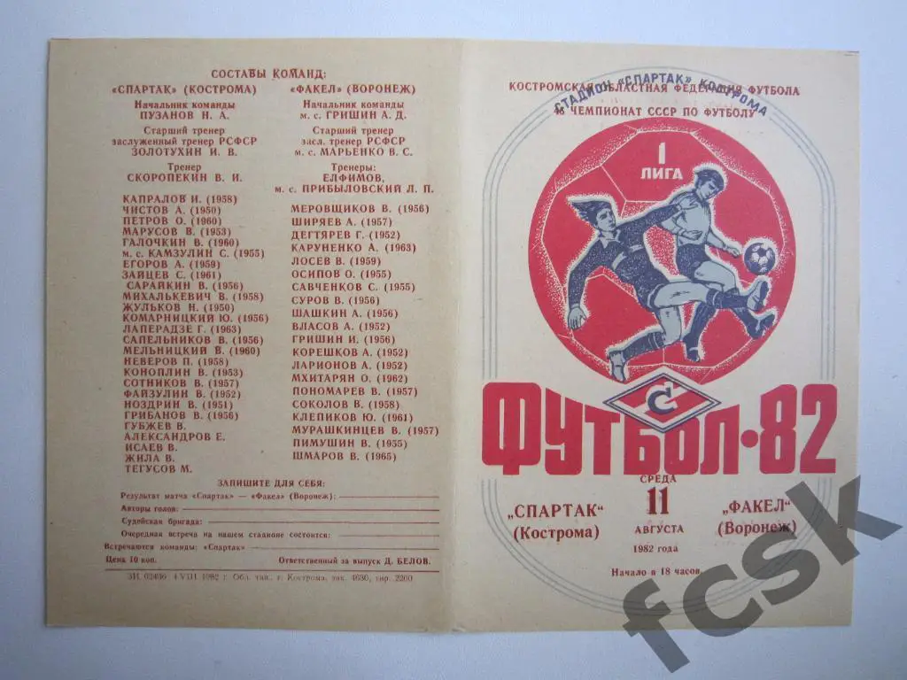 Спартак Кострома - Факел Воронеж 1982