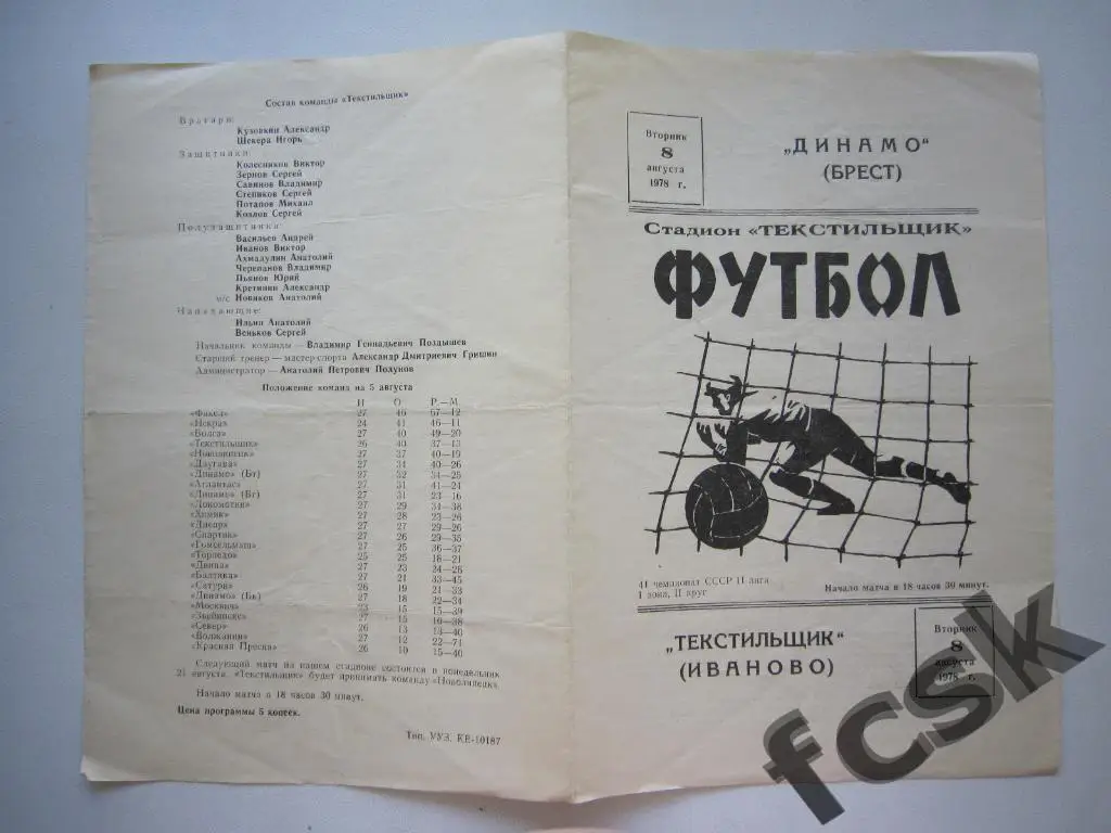 !!! Текстильщик Иваново - Динамо Брест 1978 -