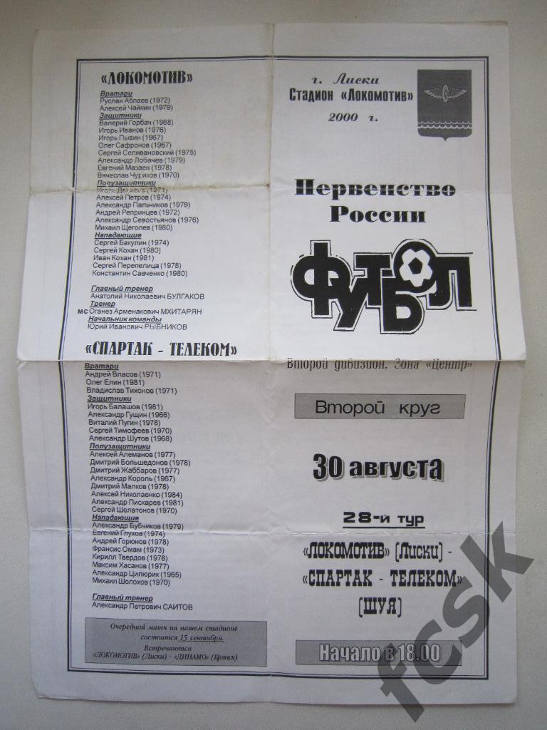 Локомотив Лиски - Спартак-Телеком Шуя 2000