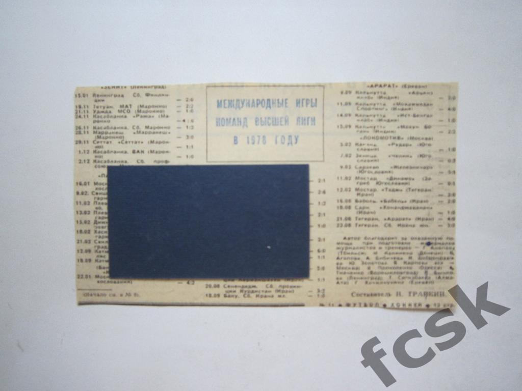 Международные игры 1978 года. Зенит, Пахтакор, Кайрат, Нефтчи, Арарат