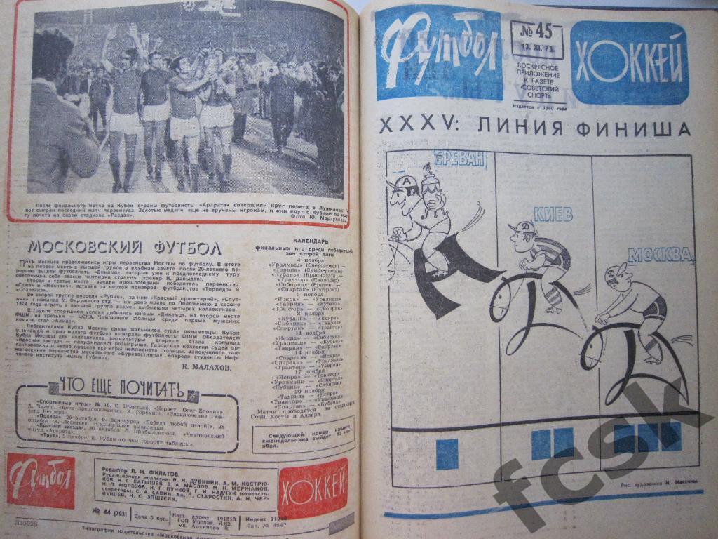 + Еженедельник Футбол - Хоккей 1973 Полный комплект Переплет Московский выпуск 4