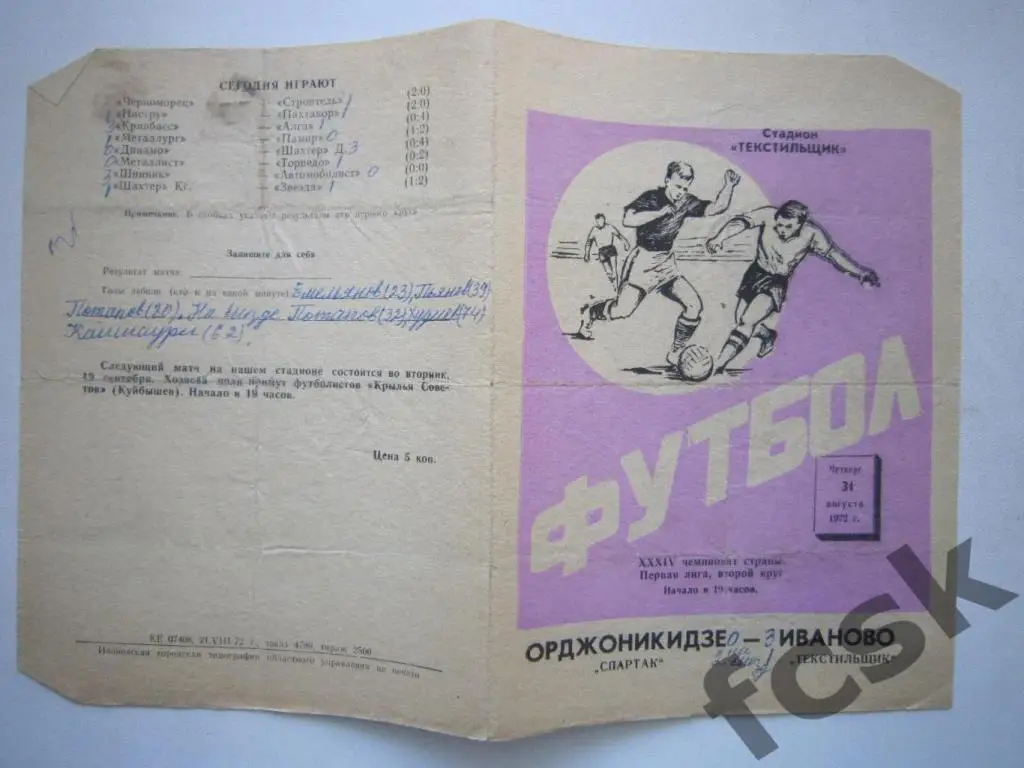 Текстильщик Иваново - Спартак Орджоникидзе / Владикавказ 1972 -