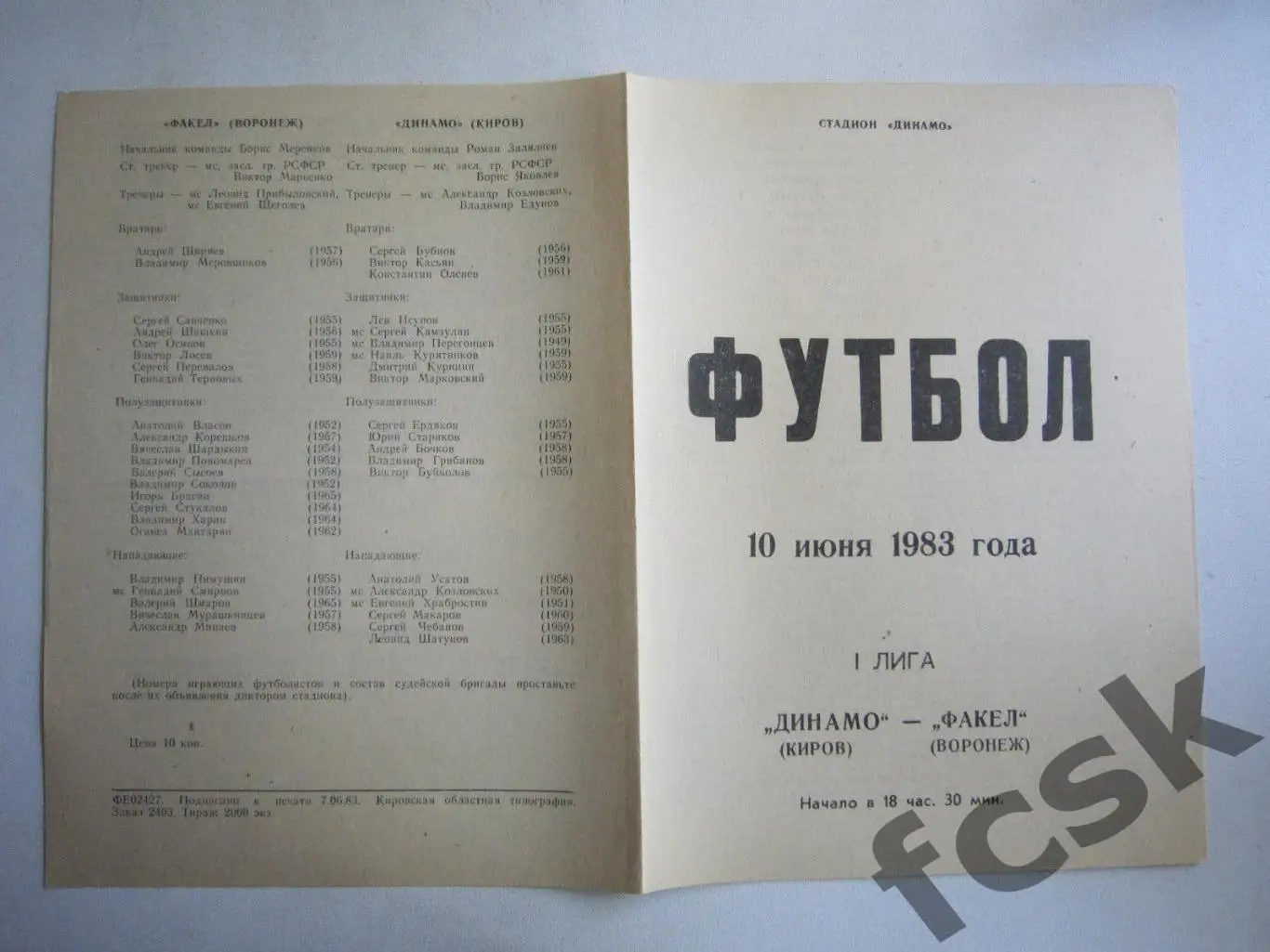 Динамо Киров - Факел Воронеж 1983