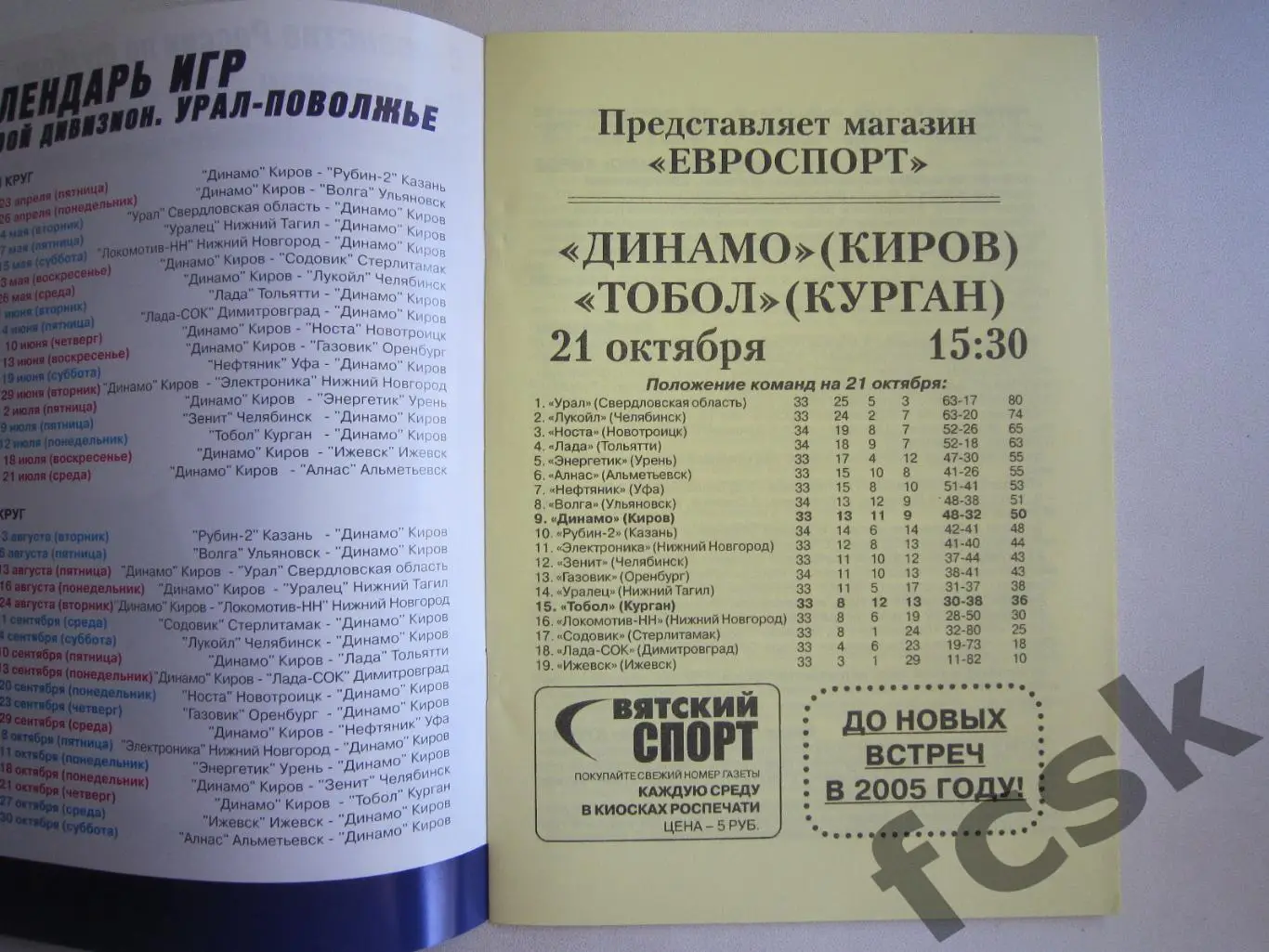 Динамо Киров - Тобол Курган 2004 1