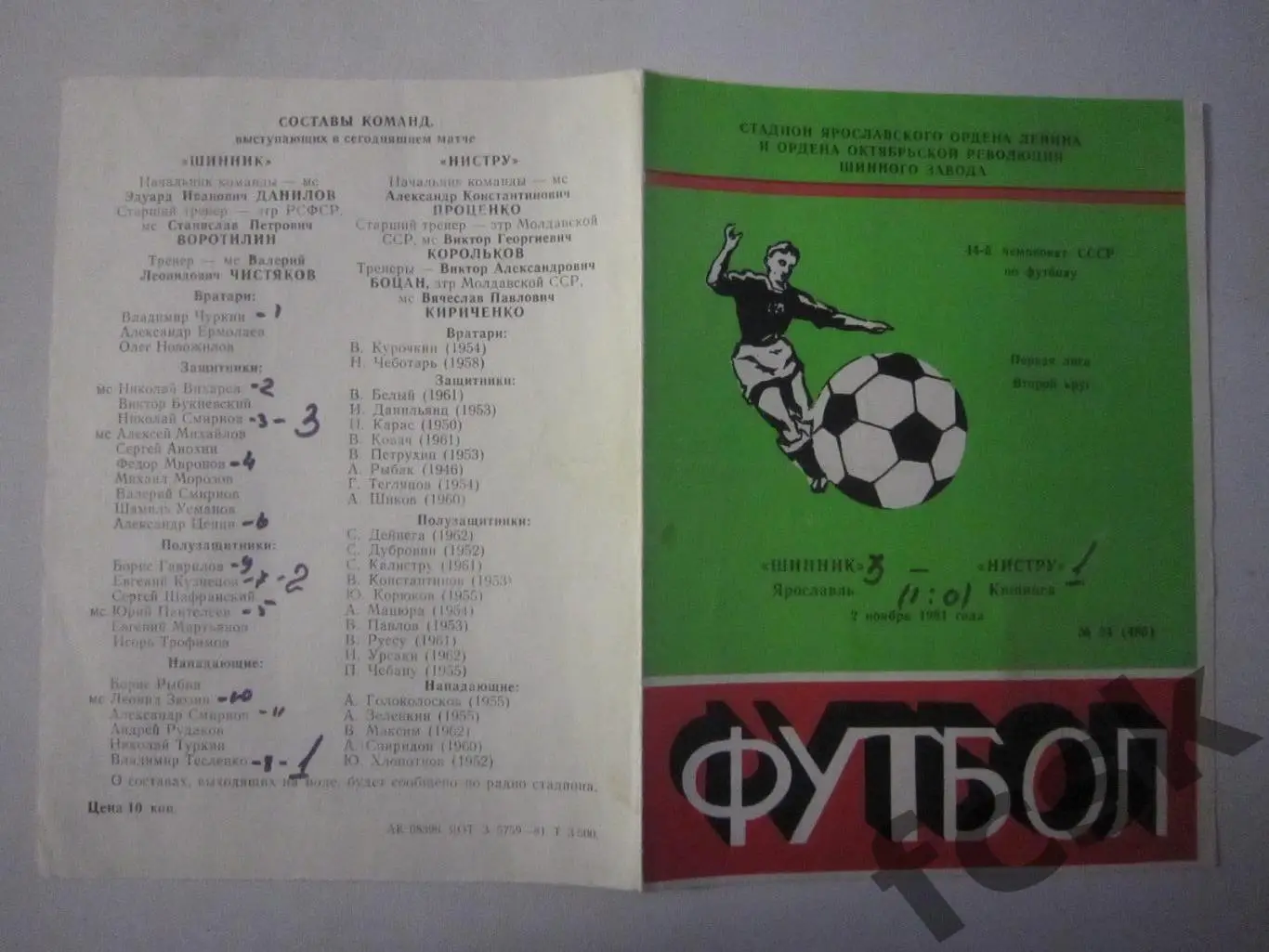 Шинник Ярославль - Нистру Кишинев 1981