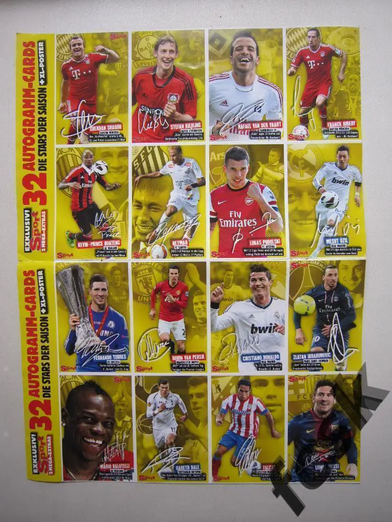 Лист карточек суперзвезд от журнала Bravo sport. 32 карточки с автографами