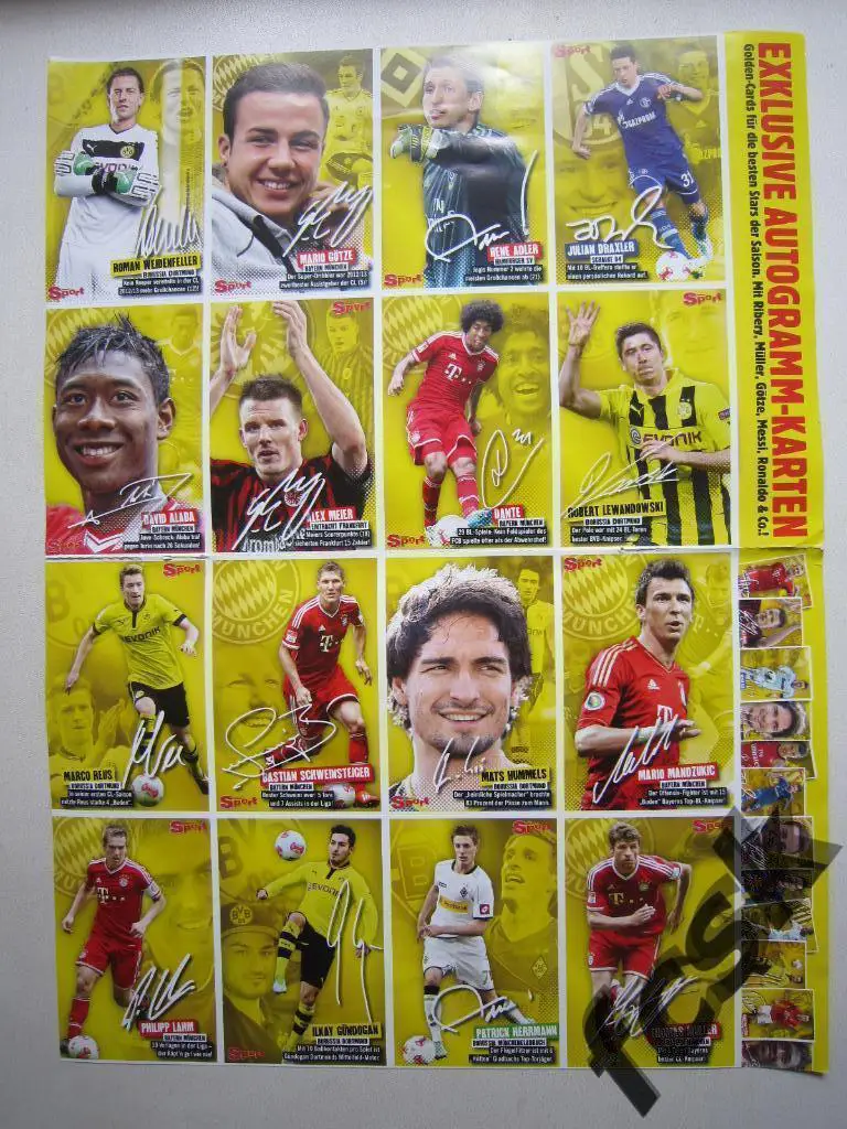 Лист карточек суперзвезд от журнала Bravo sport. 32 карточки с автографами 1