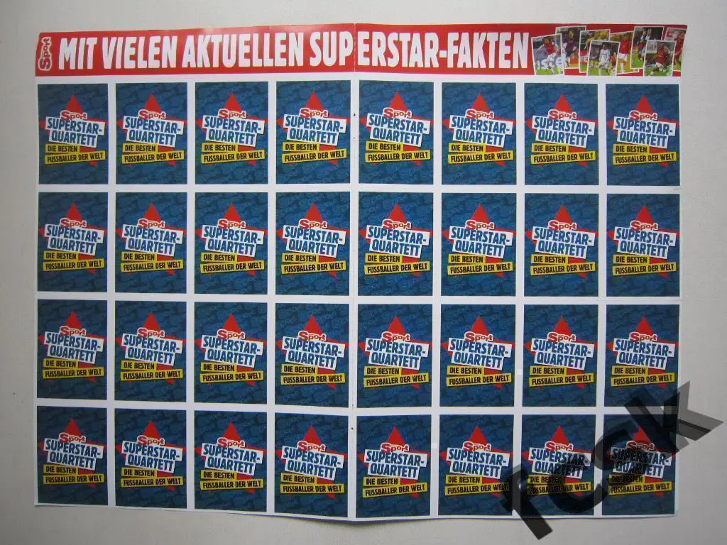 Лист карточек суперзвезд 2013 года от журнала Bravo sport. 32 карточки. 1