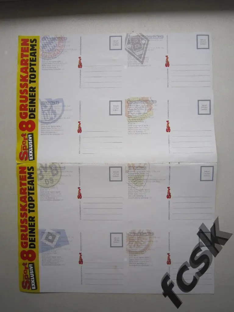 Лист почтовых карточек команд от журнала Bravo sport. 8 карточек. Гамбург и др 1