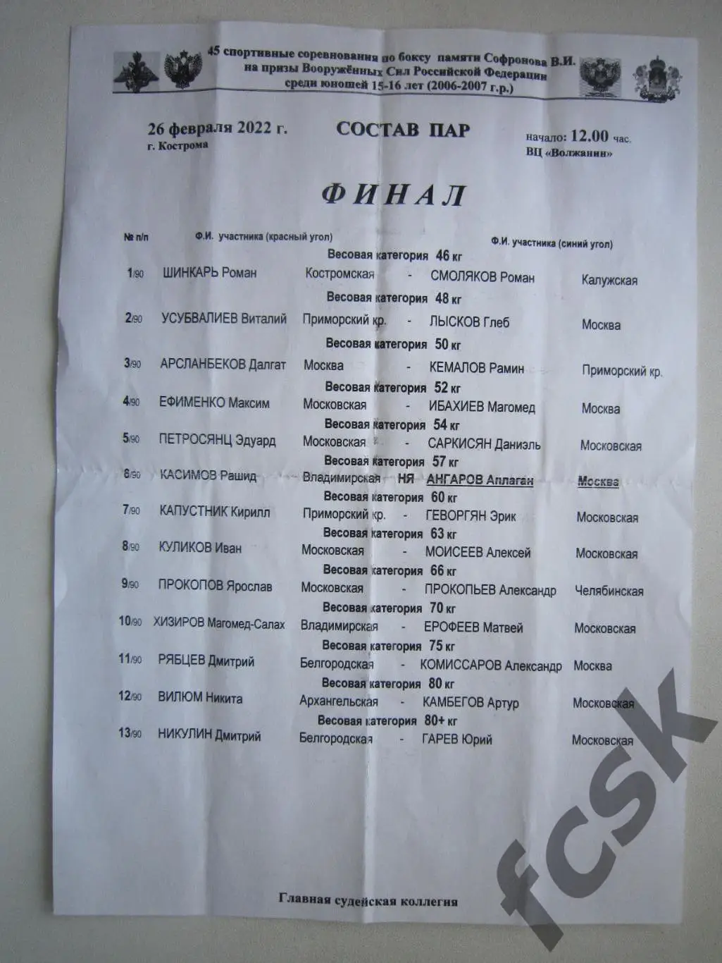 Бокс Кострома 21-26.02.2022 Калуга Москва Приморский край Владимир Челябинск 1