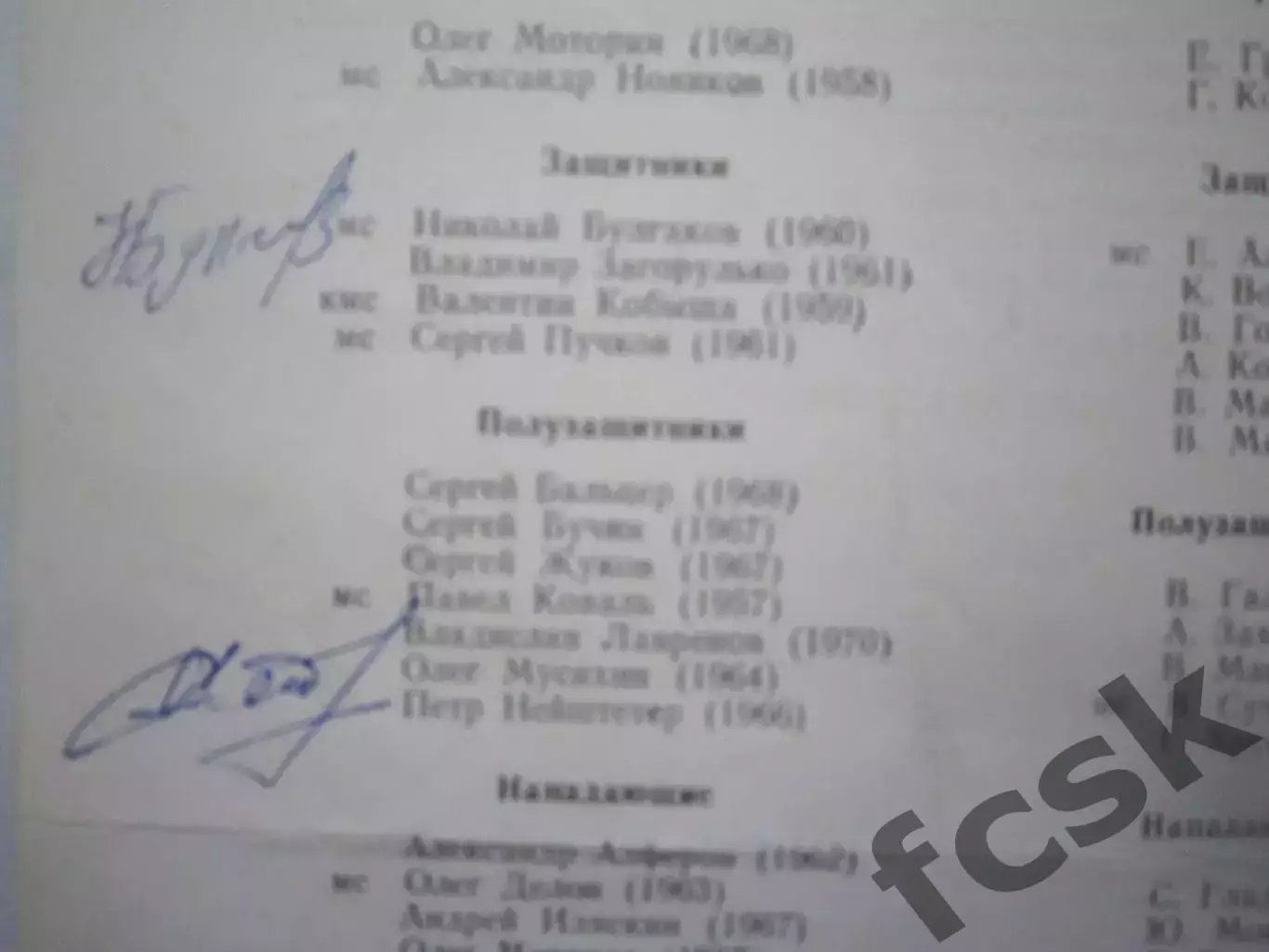 Искра Смоленск - Спартак Кострома 1987 (Ч) Автографы Н.Булгаков П.Нейштетер 1