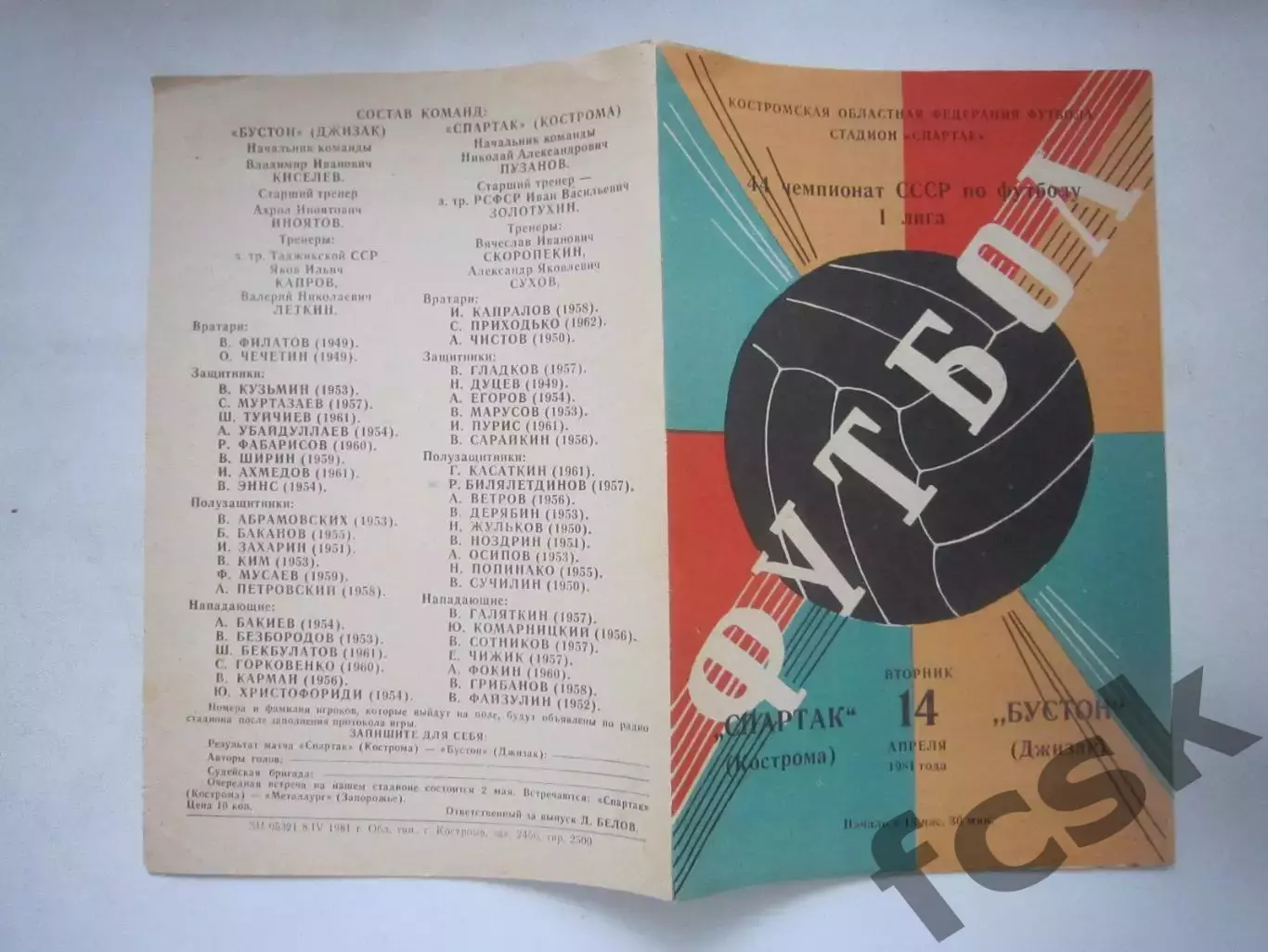 Спартак Кострома - Бустон Джизак 1981 (Ч)