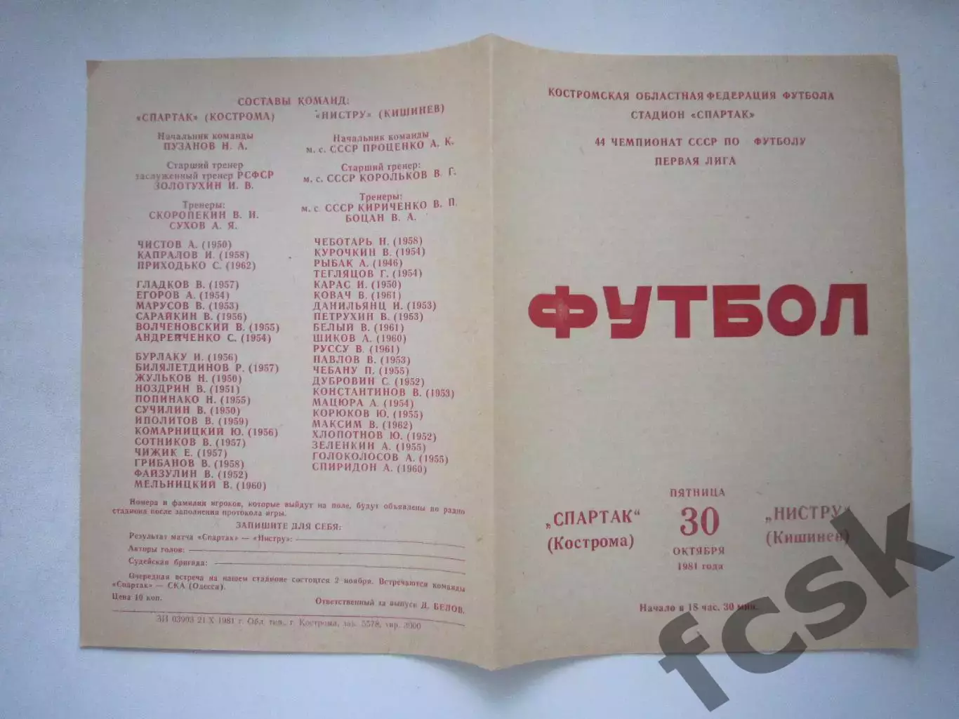 Спартак Кострома - Нистру Кишинев 1981 (Ч)