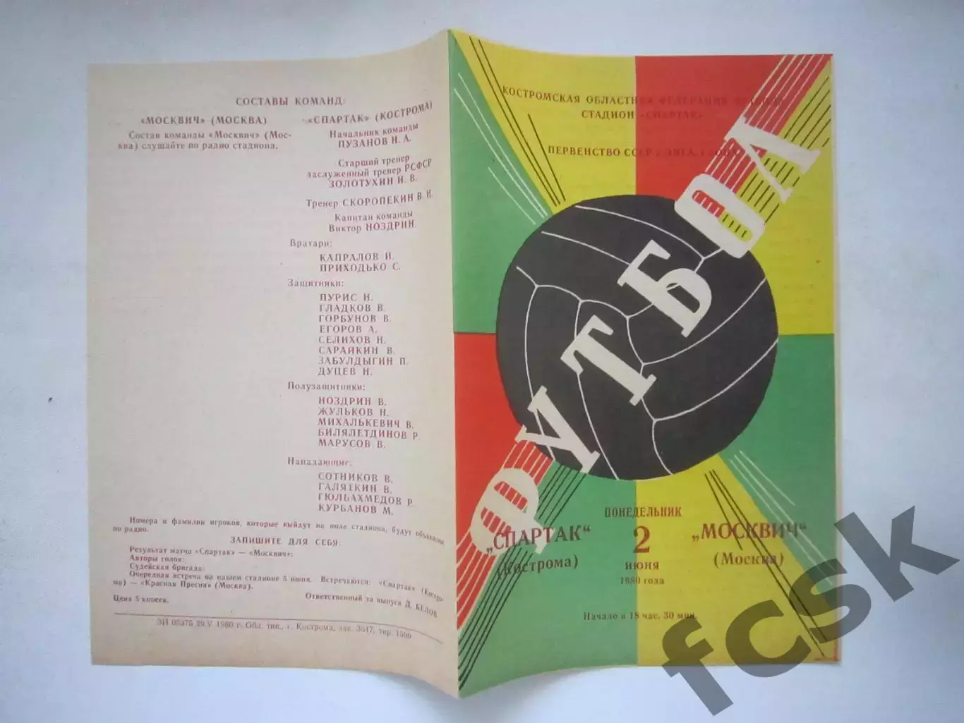 Спартак Кострома - Москвич Москва 1980 (Ч)