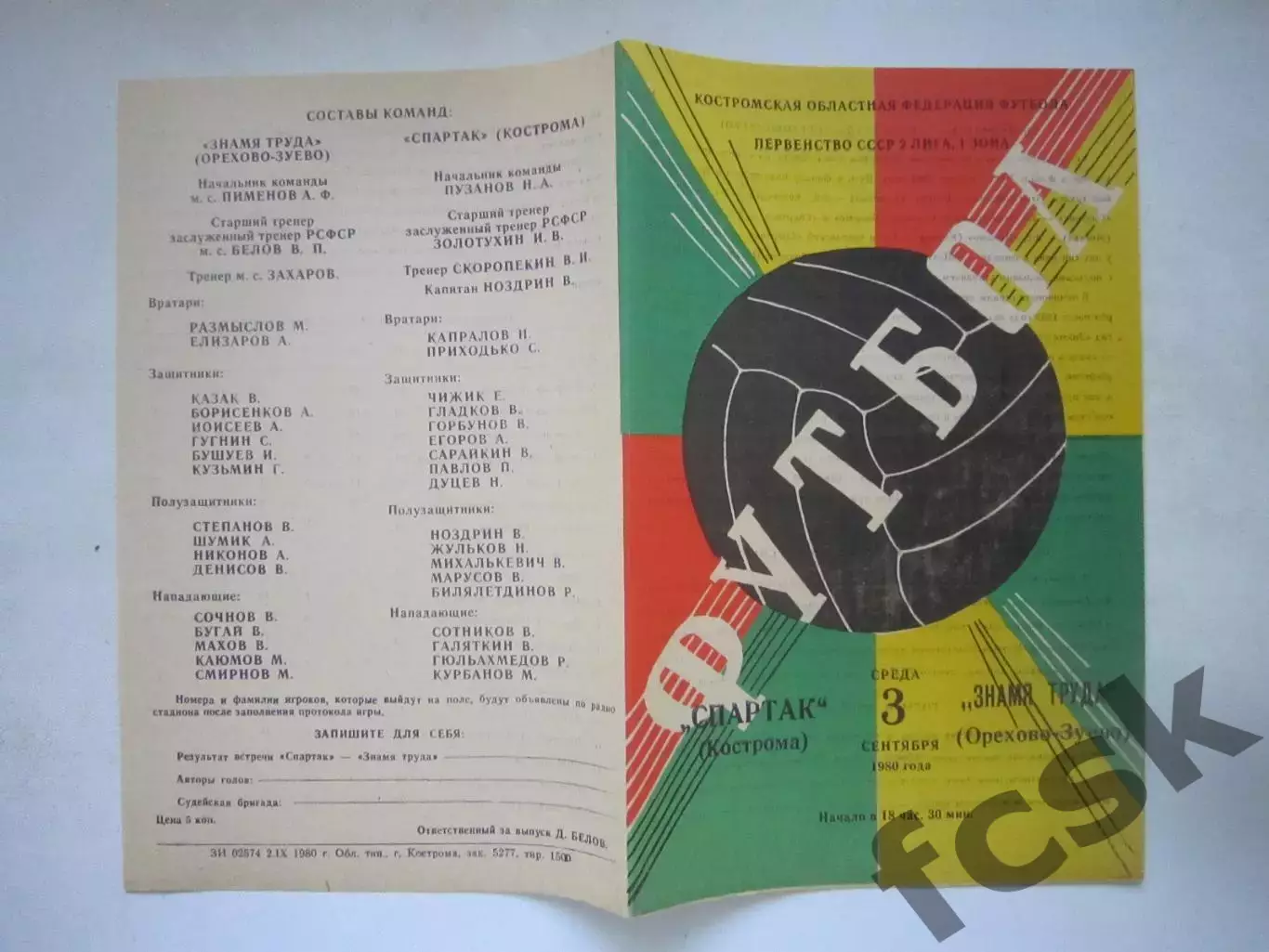 Спартак Кострома - Знамя труда Орехово-Зуево 1980 (Ч)