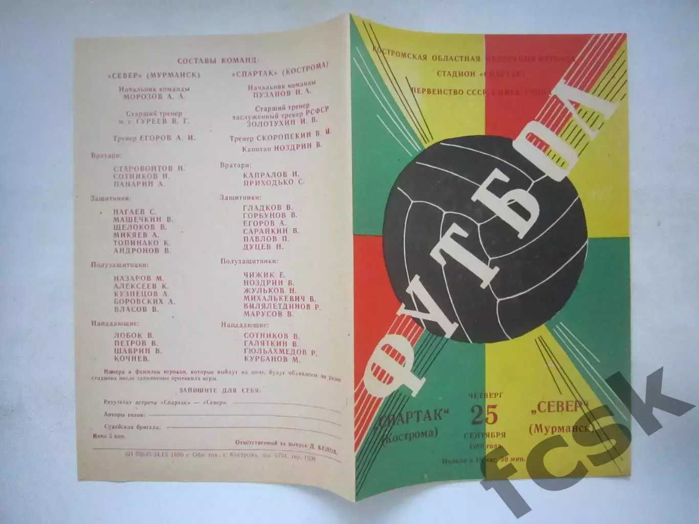 Спартак Кострома - Север Мурманск 1980 (Ч)