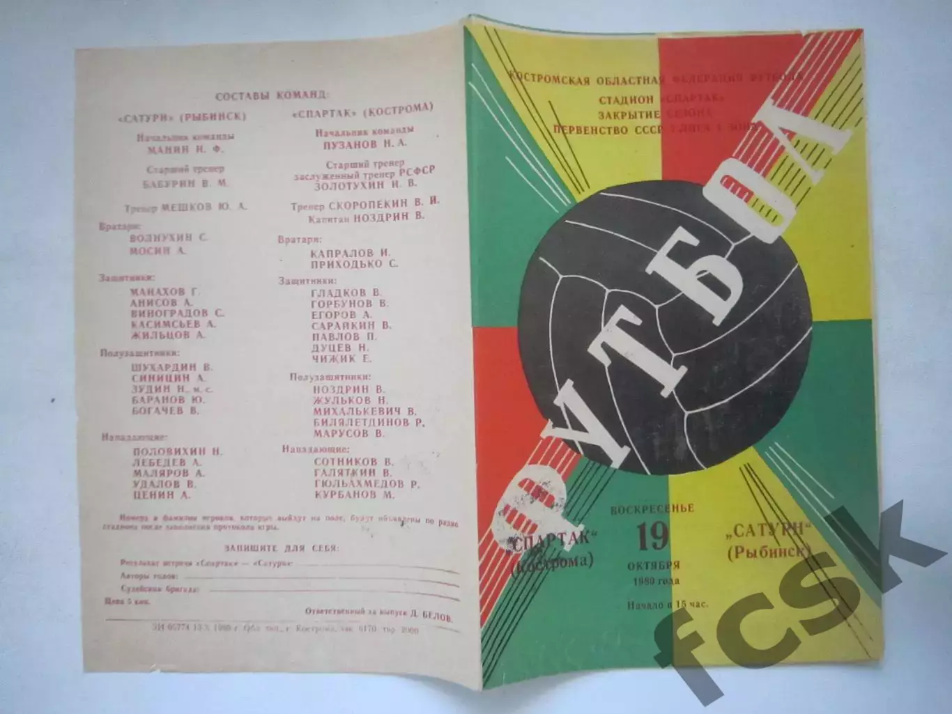 Спартак Кострома - Сатурн Рыбинск 1980 (Ч)