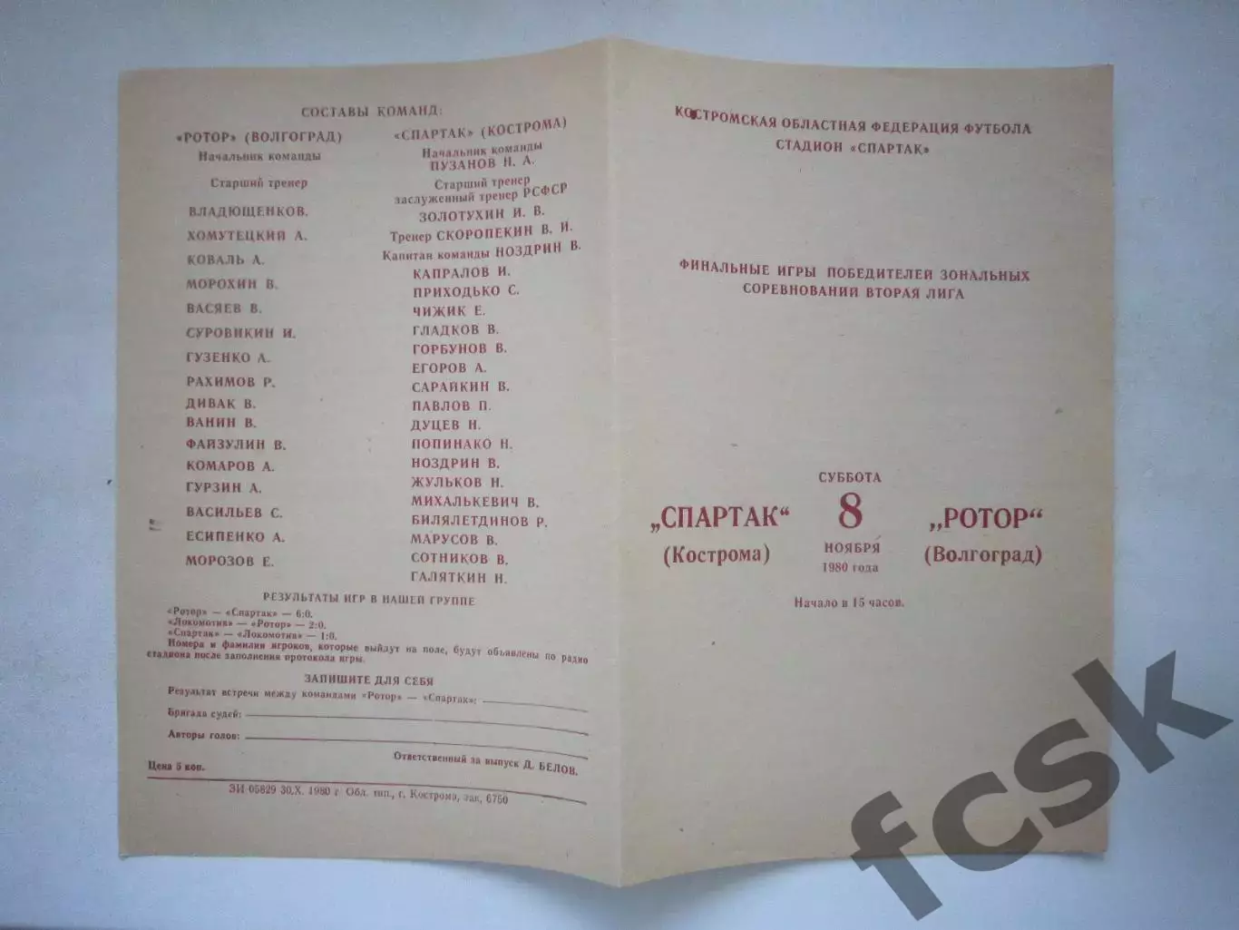 Спартак Кострома - Ротор Волгоград Переходный турнир 1980 (Ч)