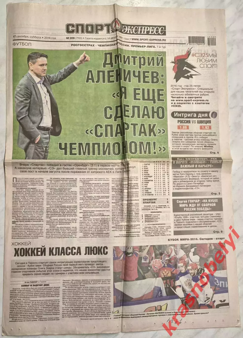 17 сентября, № 209. 2016 год. Еврокубки