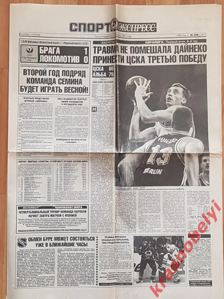 6 ноября, № 248. 1998 год. Спартак-Интер, Брага-Локомотив