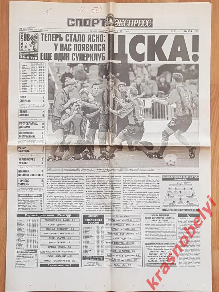 28 сентября, № 214. 1998 год. ЦСКА-Спартак