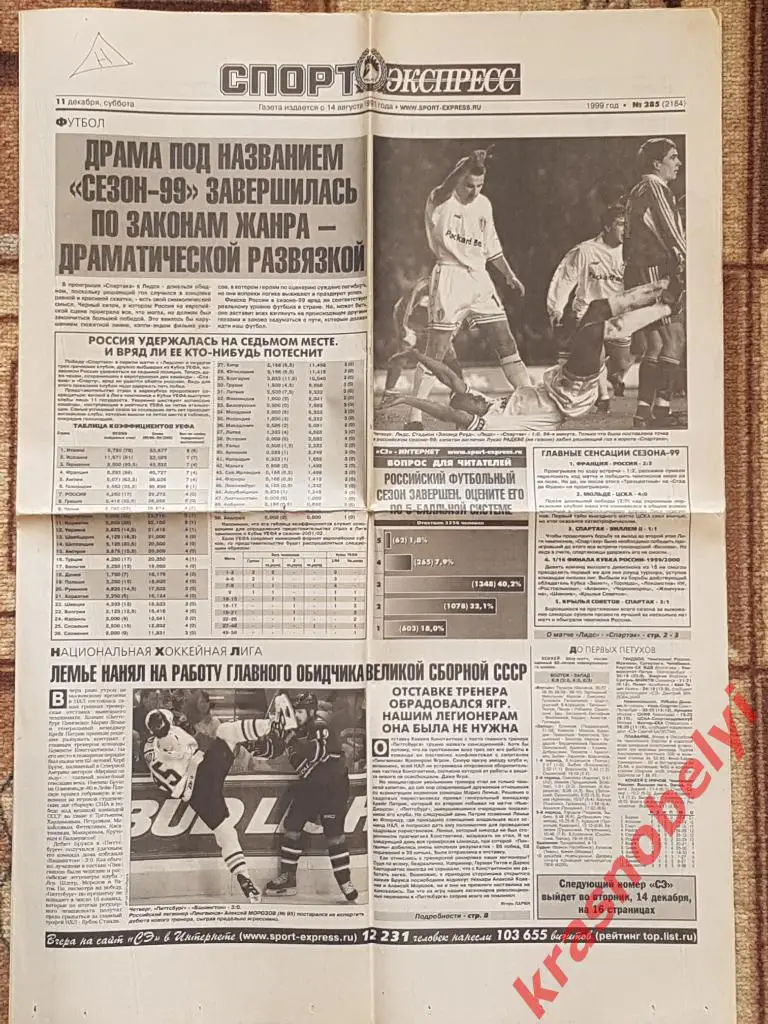 11 декабря, № 285. 1999 год. Лидс-Спартак