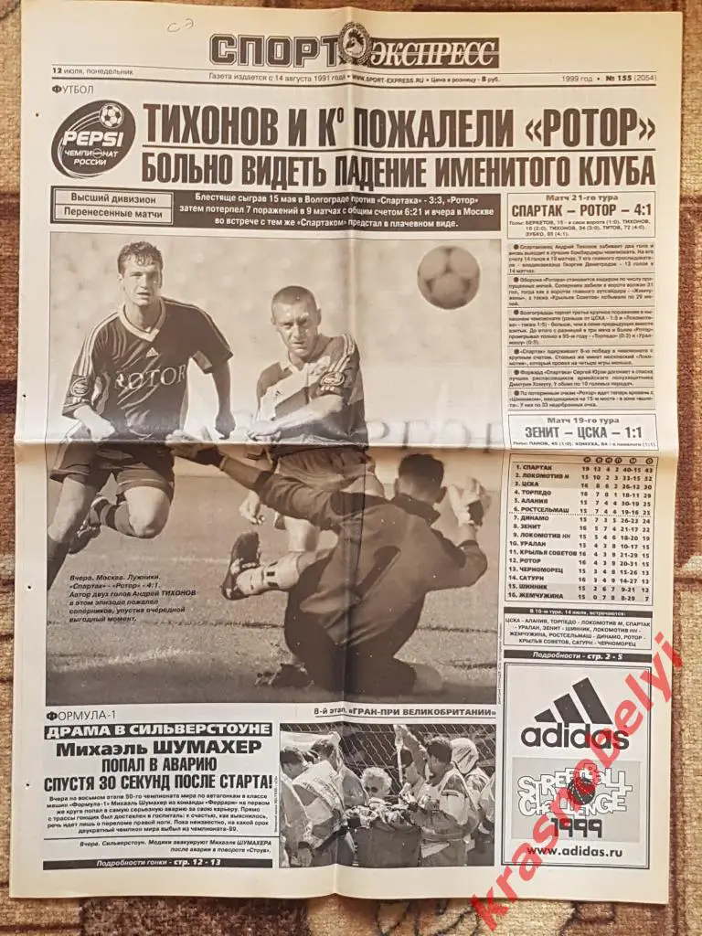 12 июля, № 155. 1999 год. Спартак-Ротор, Зенит-ЦСКА