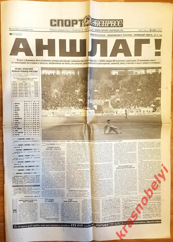 3 сентября, № 200. 2007 год. Спартак-ЦСКА