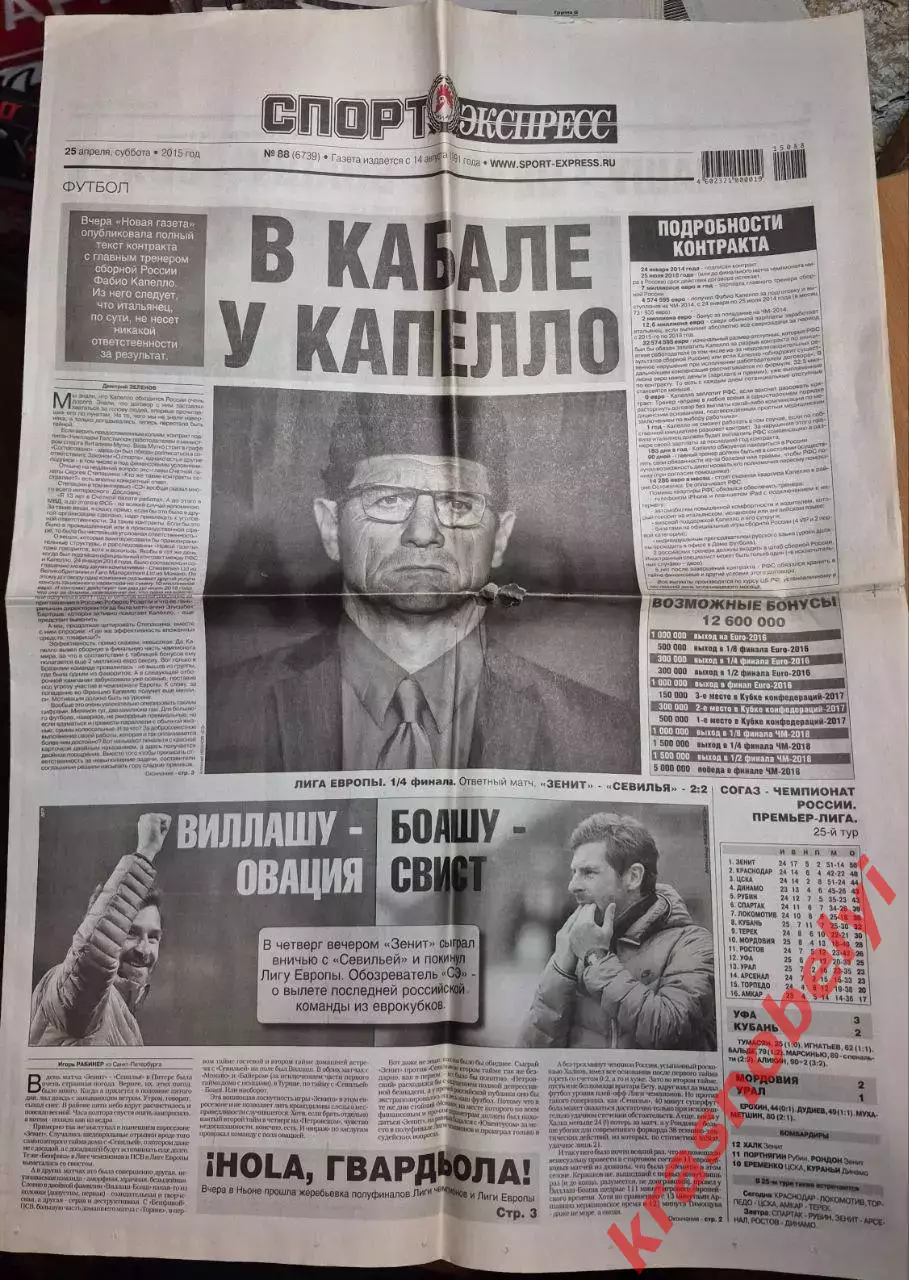 25 апреля, № 88. 2015 год. Еврокубки