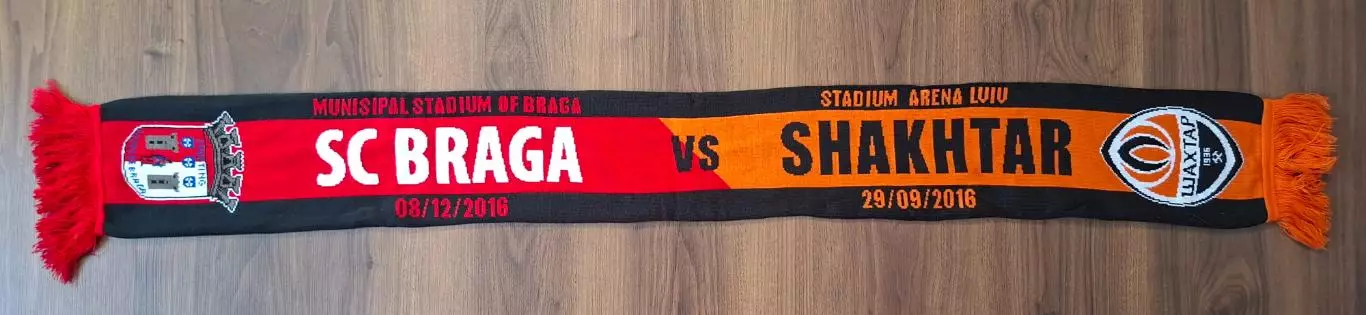Шарф футбольный Шахтер : Брага - Shakhtar Donetsk : SC BragaLeague Europa 2016