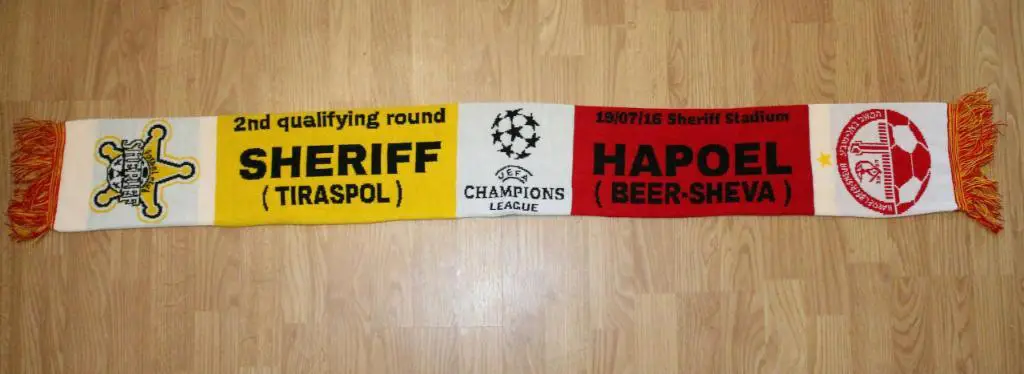 шарф футбольныйматчевый,Лига чемпионов Шериф ( Молдова) :Хапоэль (Израиль)