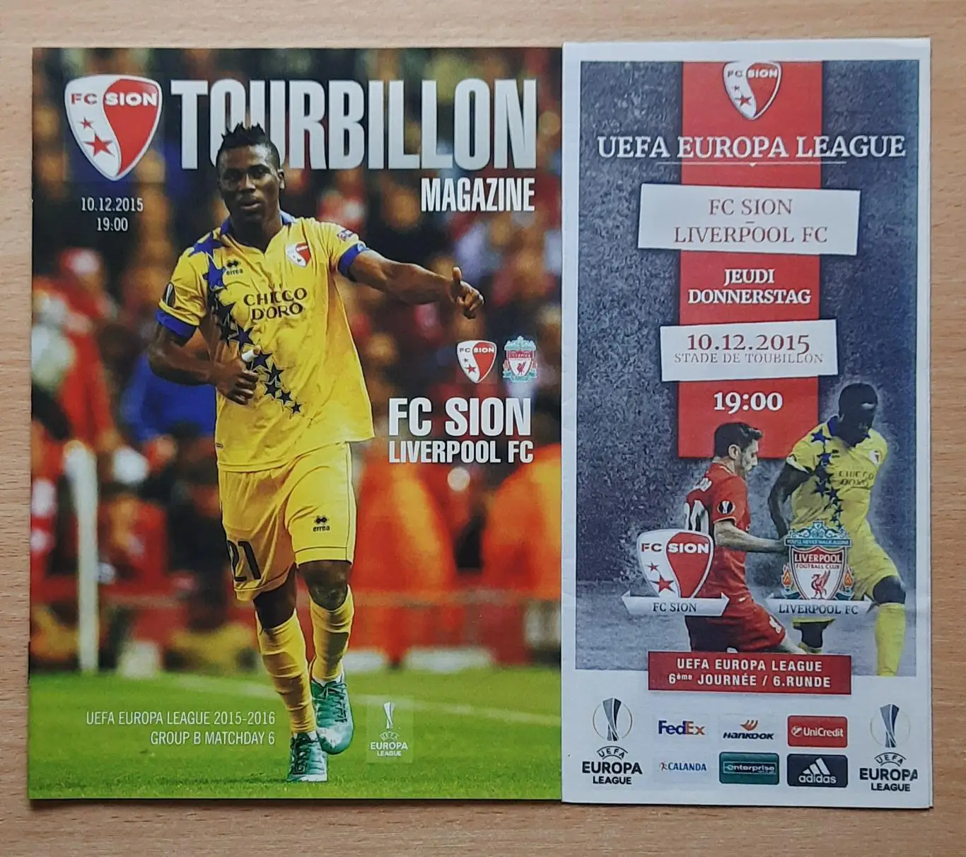 Ливерпуль - Сьон /Швейцария/ 01.10, 10.12.2015 Лига Европы /дом + выезд/ 1