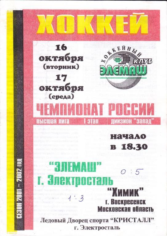 Элемаш (Электросталь) - Химик (Воскресенск) 16-17.10.2001