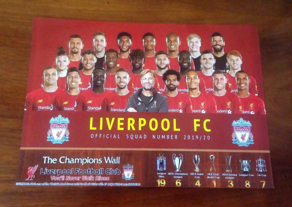 Карточка-фотография ФК Ливерпуль сезона 2019-20. Чемпионский год. 2