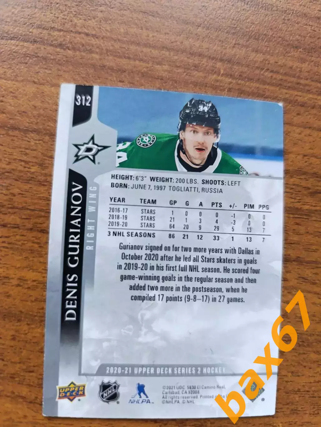 Гурьянов Денис,Даллас Старс, НХЛ. 1