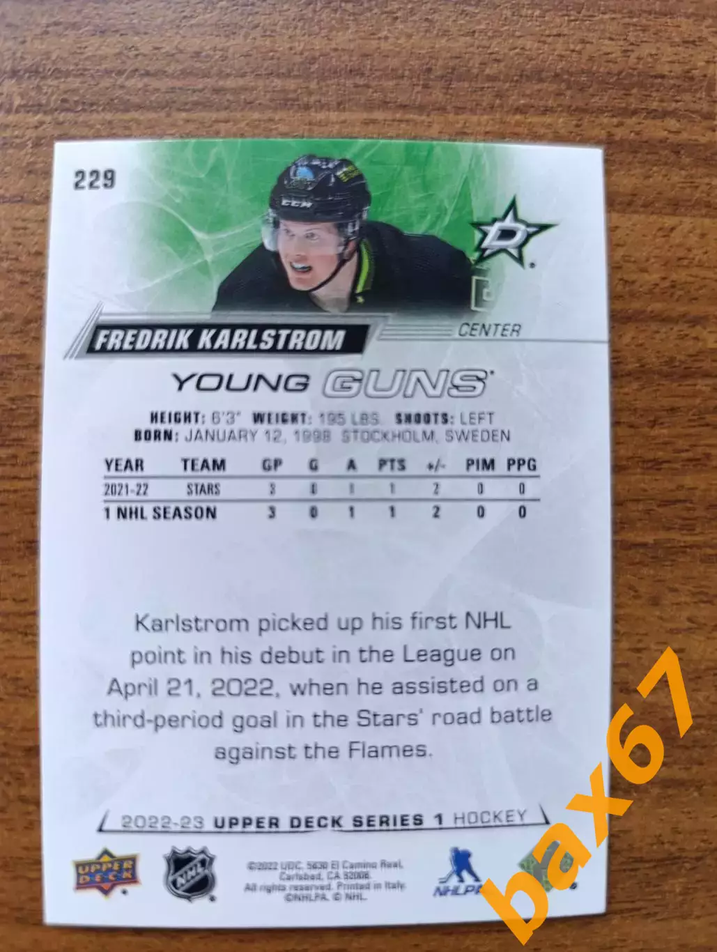 Karlstrom Fredrik,,Даллас ,НХЛ....ф54. 1