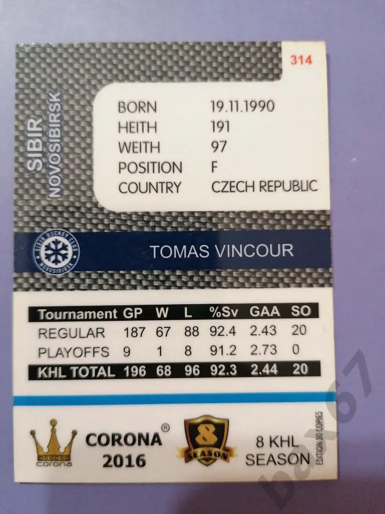 Винцоур Томаш ,Сибирь Новосибирск,ф44 1